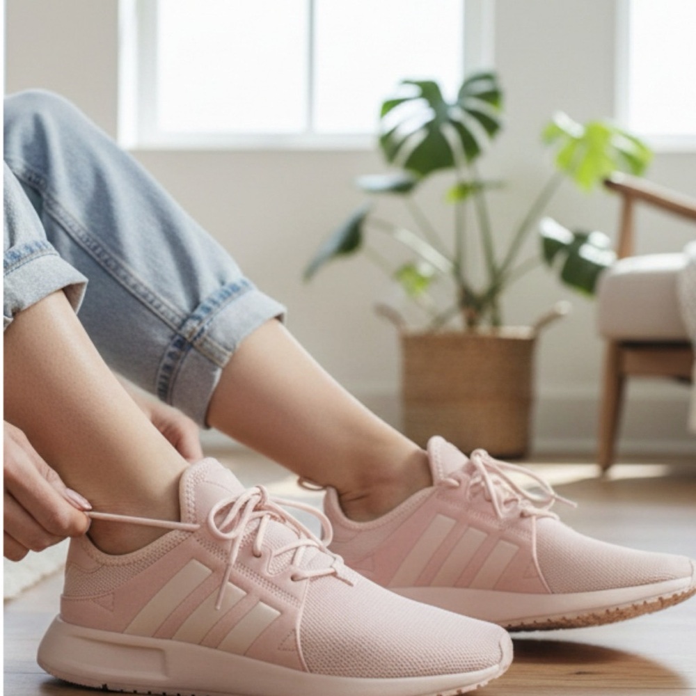 Adidas Women's Soft Pink Mesh Sneakers - Picture 2 of 6